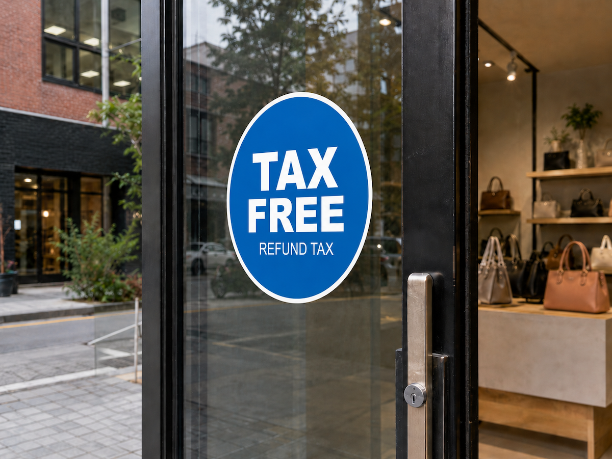 매장 입구에 부착된 Tax Free 홍보물 — 외국인 손님이 결제 전 가장 먼저 확인하는 표시